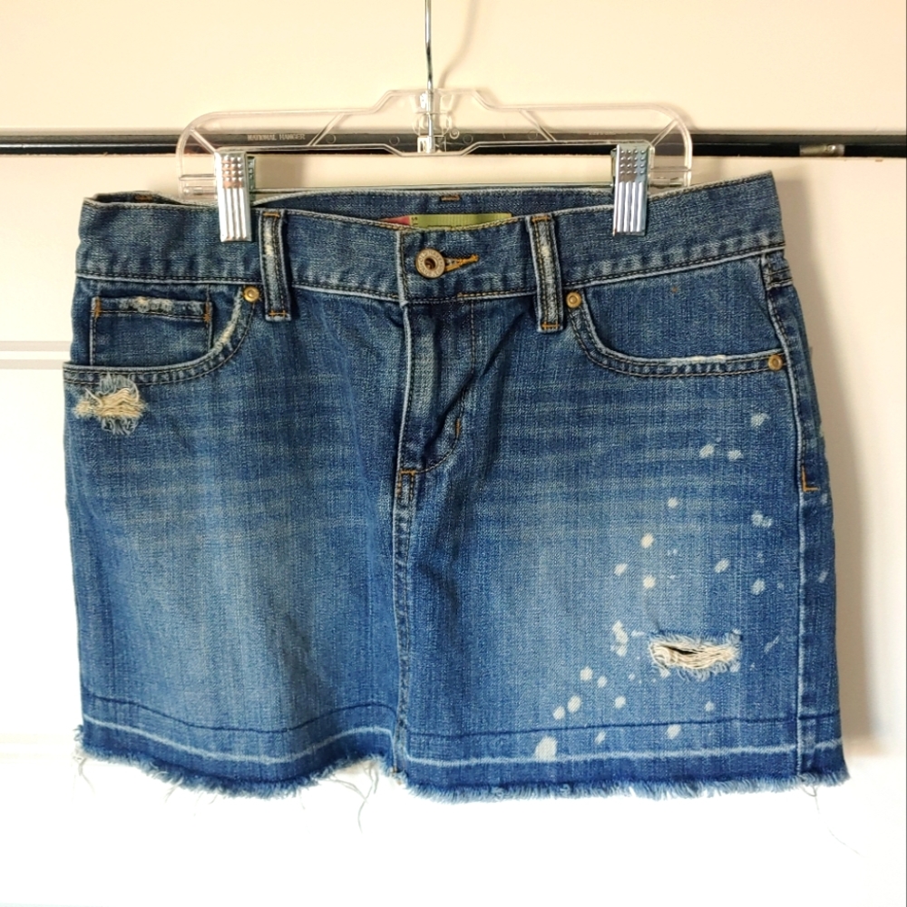 Distressed denim skirt